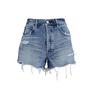 Moussy Vintage Distressed Denim Shorts in Light Blue